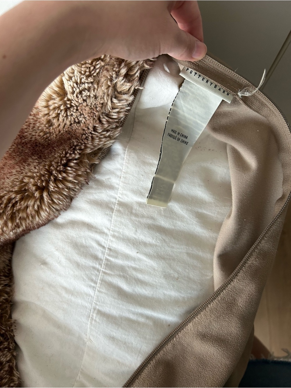 Oversized Pottery Barn Faux Fur Decorative Pillow case with down insert - Picture 5 of 5